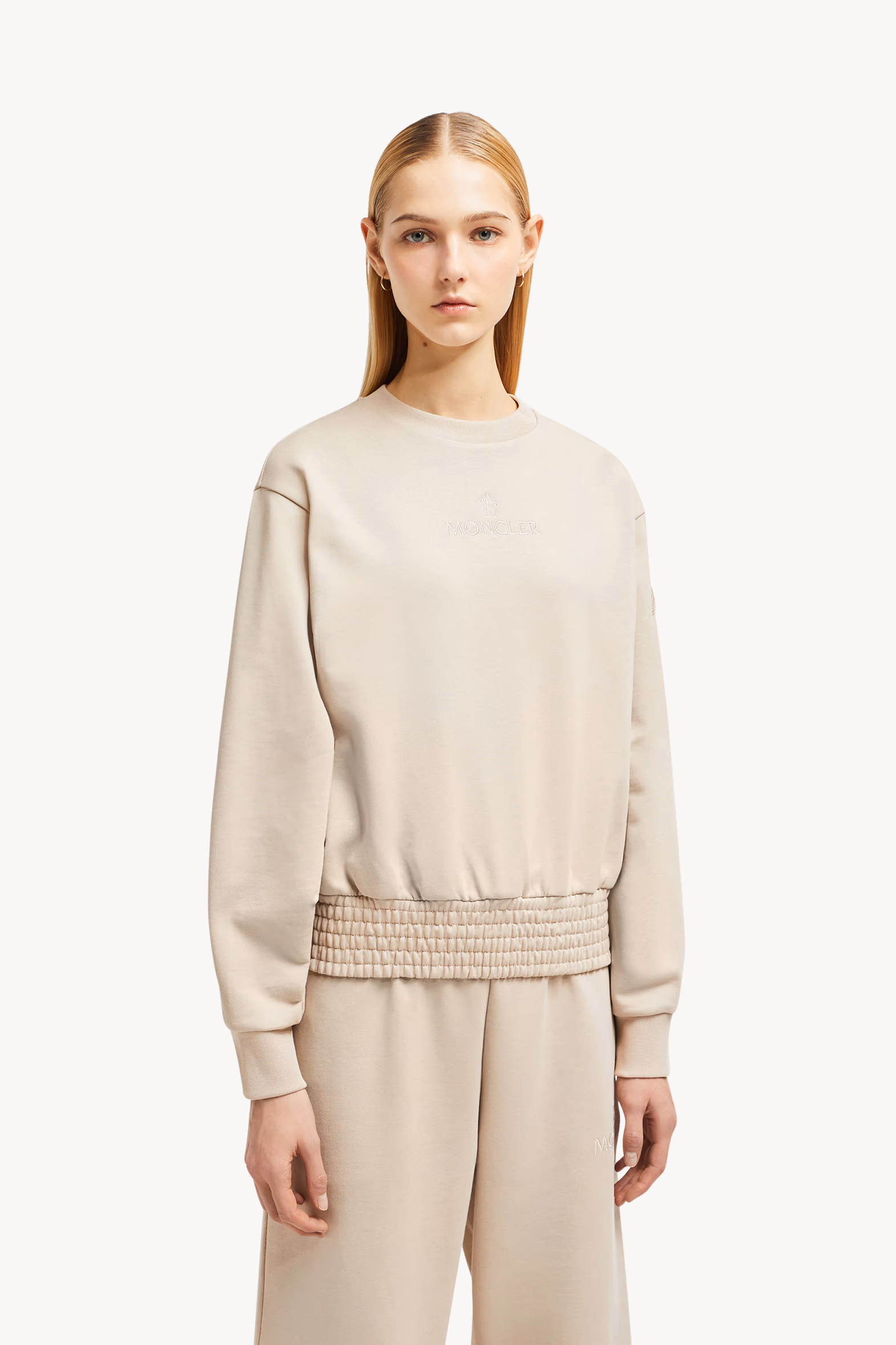 Pleated Sleeve Cotton Sweatshirt Women Sand Beige Moncler 3